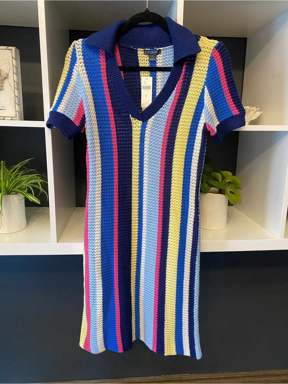 Anthropologie Maeve Striped Crochet Polo Dress in Navy, Blue, Pink & Cream XS - Picture 7 of 9